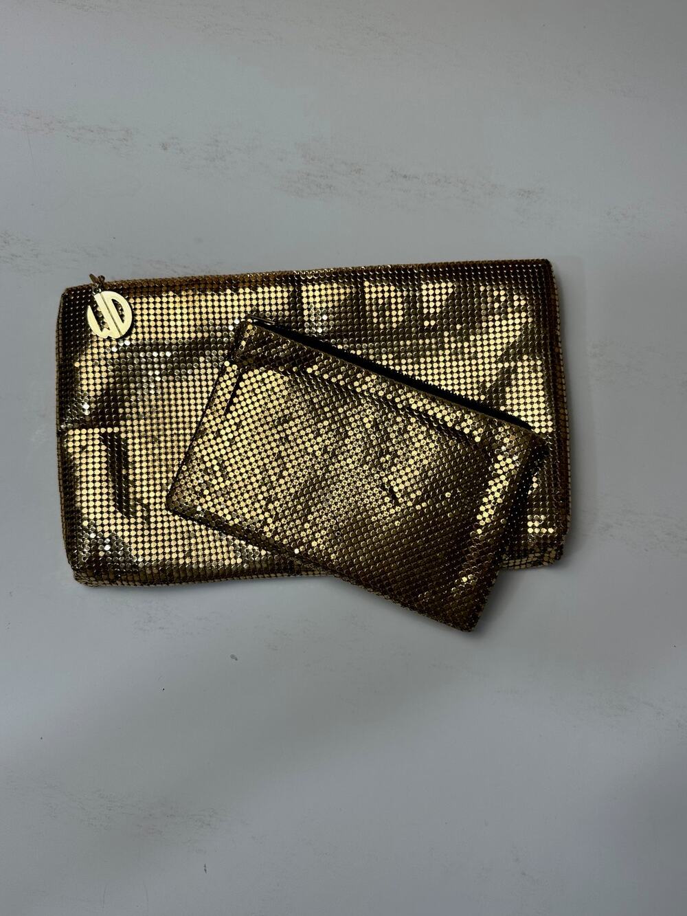 Vintage Whiting & Davis Co. Gold Mesh Clutch and Pouch - Set of two